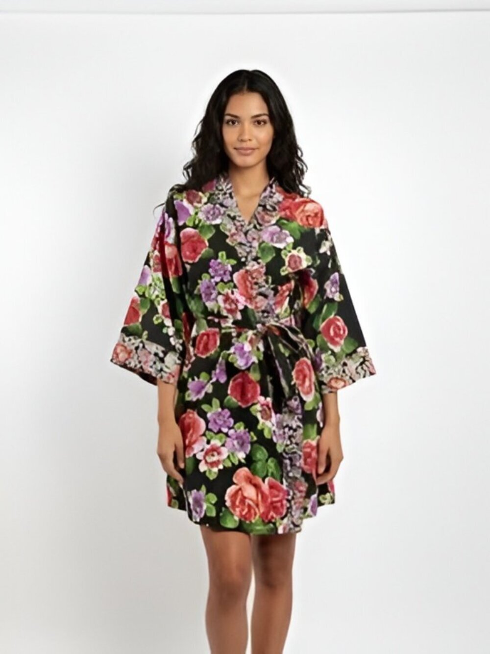 VTG Victoria's Secret Gold Label Floral Print Kimono Robe Belt One Size #A2634